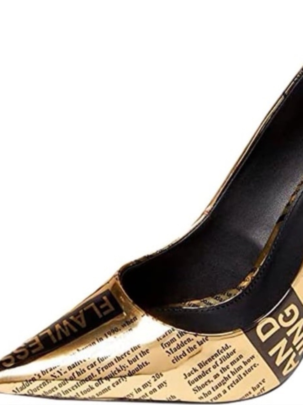 STEVE MADDEN VALA POINTED TOE PUMPS//METALLIC GOLD & BLACK NEWSPAPER PRINT/SZ 7 - Picture 11 of 11